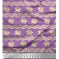 thumbnail image 1 of Soimoi Purple polyester Crepe Fabric Leaves,Peach Flower & Stripe Print Fabric by The Yard 42 Inch Wide, 1 of 3