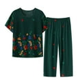 thumbnail image 2 of 2 Piece Outfits for Women Plus Size Cropped Pants Button Cardigan Printing Casual Two Piece Summer Suit Sets, 2 of 3