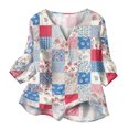 thumbnail image 5 of Women's Patchwork Floral Print 3/4 Sleeve Henley Top - V-Neck Button Tunic Blouse, Loose Fit Boho Casual Summer Shirt for Vacation, Beach, Daily Wear Blue XL, 5 of 6