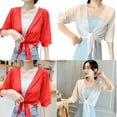 thumbnail image 2 of Yokua Womens Short Sleeve Sheer Meshes Shrug Tie Front Cropped Boleros Cardigans, 2 of 19