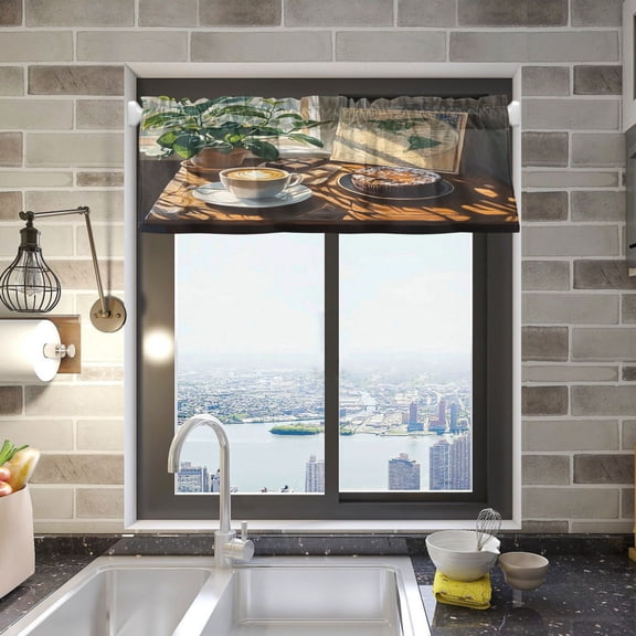 BZSMCE Alance Curtains Cappuccino and Chocolate Cake Design Modern Style Pattern Window Curtain Valance 52W" x 18L" for Kitchen Living Room Bedroom
