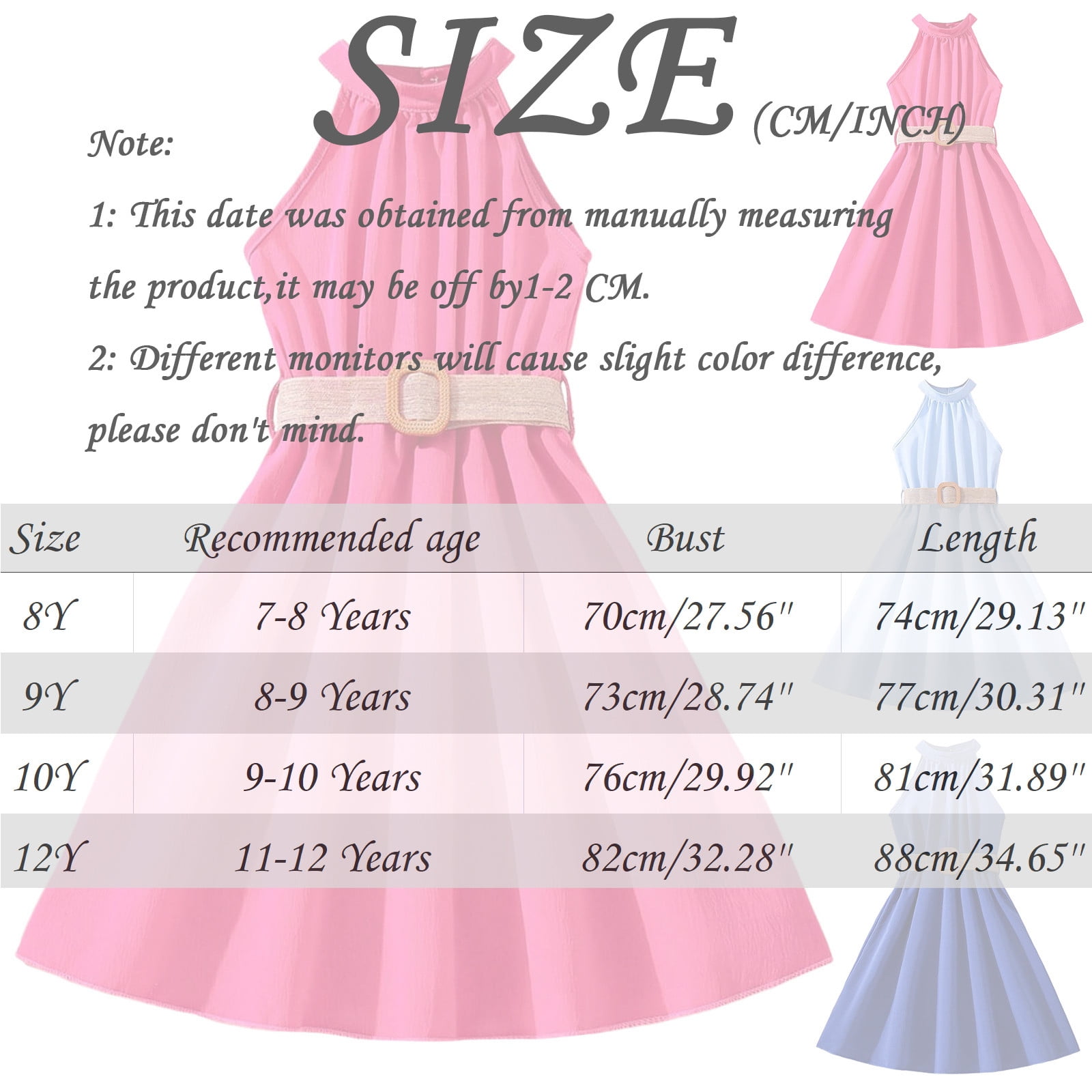 LUOGENLI Girls Dresses Size 8-9 Children Dress Solid Color Hanging