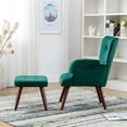thumbnail image 4 of Modern Accent Chair and Ottoman Set, Home Leisure Chair with Footrest, Comfy Upholstered Armchair with Soft Back, Reading Chair with Solid Wood Legs for Living Room Bedroom, Dark Green, D5451, 4 of 9