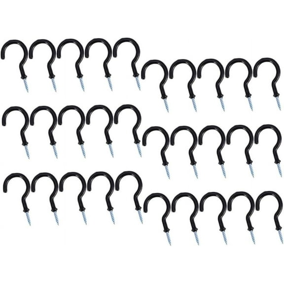 30pcs Ceiling Hooks Screw-in Wall Hooks Plant Hooks Kitchen Hooks Hangers Mug Hooks Cup Hooks for Hanging Plants Cups Utensils and Lights Black