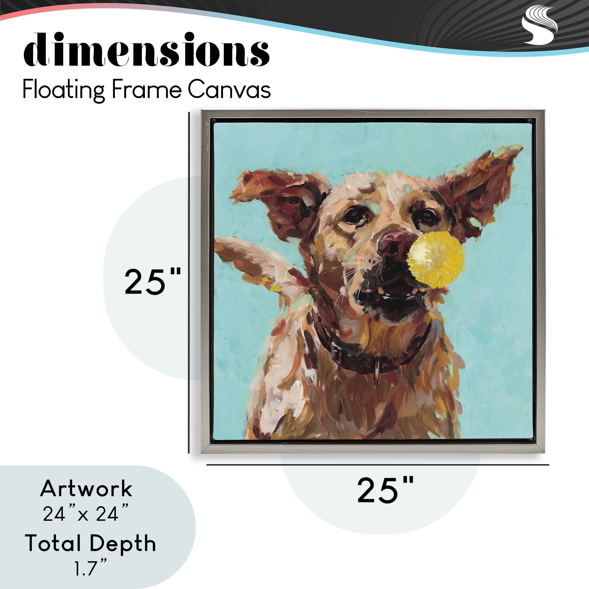 Dog Playing with Ball Gray Framed Floater Canvas Wall Art, design by Studio Bautista