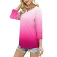 thumbnail image 4 of EchfiProm Hot Pink T-Shirts for Women 3/4 Sleeve Relaxed Fit Tops Crew Neck Casual Pullover Gradient Ladies, 4 of 7