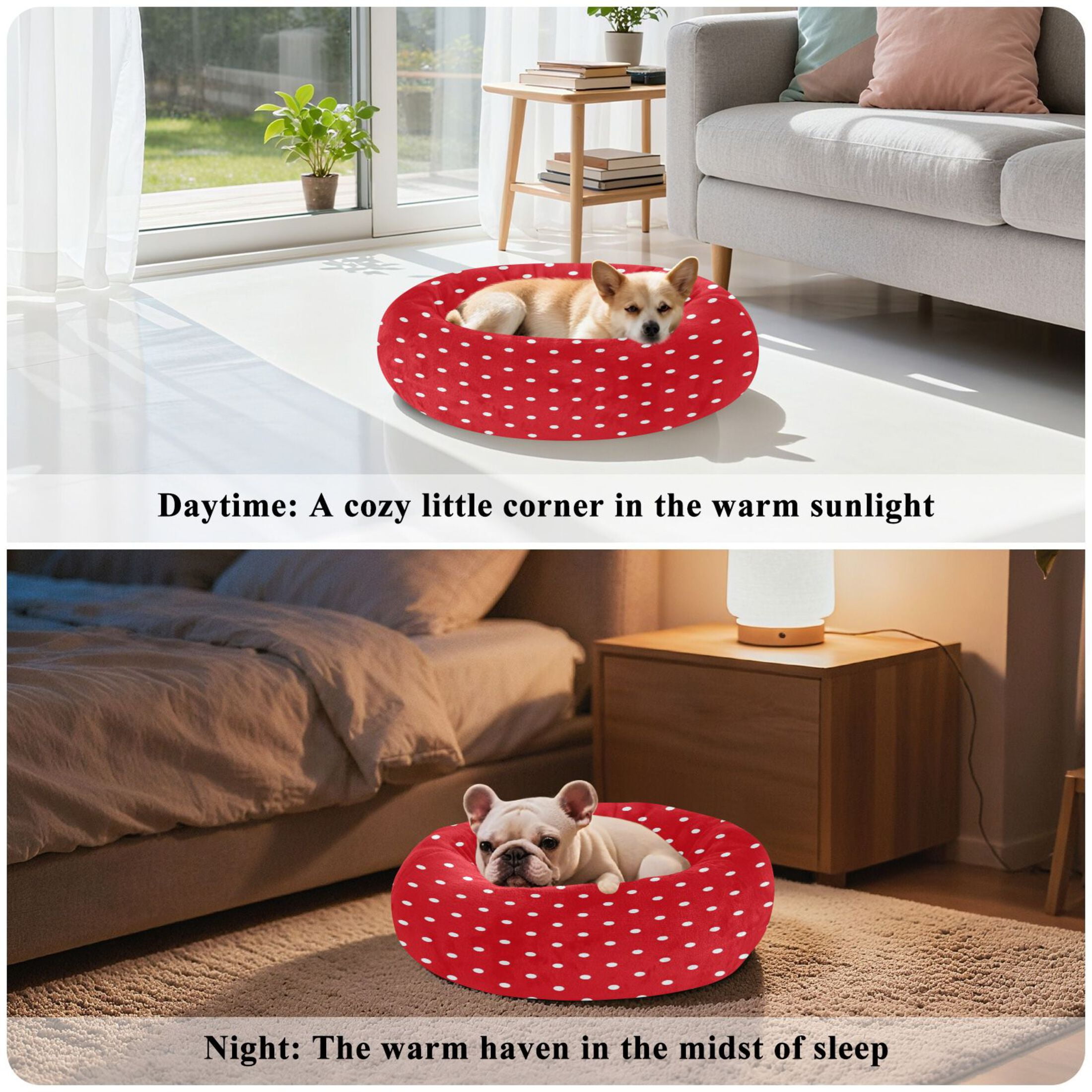 Iauyy Pet Couch Donut Cat Bed for Indoor Cats/Small Dogs Washable & Machine with Non-slip Bottom Calming Cat Furniture, Simple Polka Dots (S)