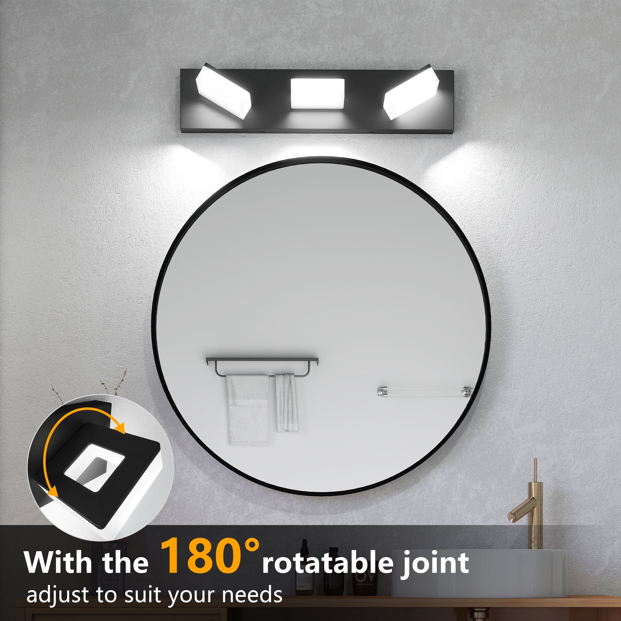 Jopath 20" Modern Matte Black 3-Light LED Wall Sconce, Adjustable Acrylic Bathroom Wall Lighting Fixtures Over Mirror Vanity Light for Bathroom, Bedroom, or Hallway