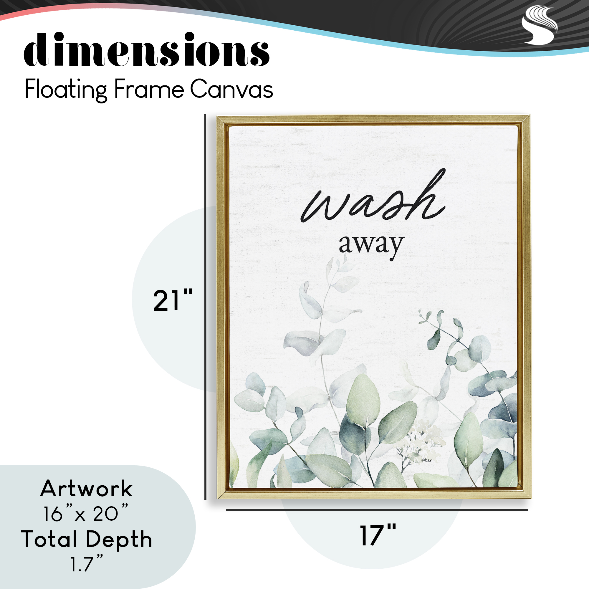 Wash Away Eucalyptus Gold Framed Floater Canvas Wall Art, design by Lettered and Lined