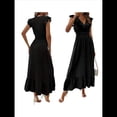 thumbnail image 3 of Vestido de Verano para Mujer, Elegante, con Escote en V, Volantes, Mangas Sueltas, Cintura Plisada, para Invitada de Boda. Negro XL, 3 of 7