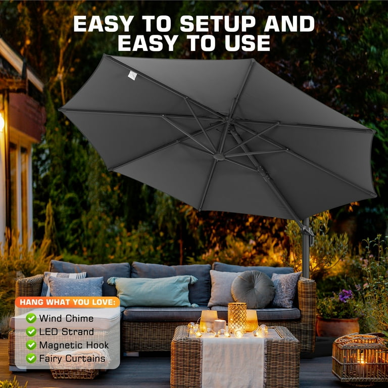 10 led patio offset umbrella Tangkula 10 ft Patio Offset Umbrella with 360 Degree Rotation, Coffee main image 0