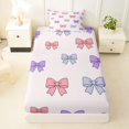thumbnail image 4 of spefrowx Pastel Cartoon Bow Twin Sheets for Kids, Kawaii Princess Ribbon Bedding, 3pcs, 1 Flat Sheet, 1 Fitted Sheet and 1 Pillowcase, 4 of 6