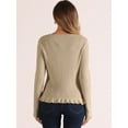thumbnail image 3 of DARING DIVA V Neck Long Sleeve Knit Ruffle Cardigan Shrugs L Khaki, 3 of 6