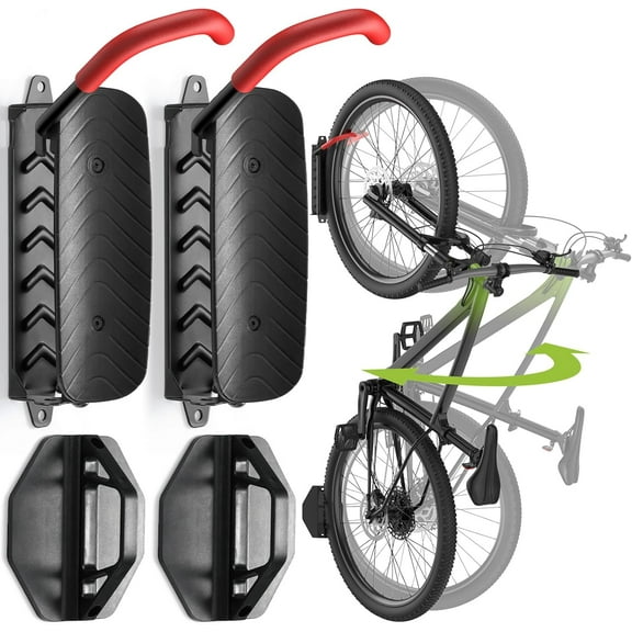 2 Pack Swivel Bike Wall Mount, Vertical Bike Rack Wall Hanger, Bike Hangers for Garage, Mountain Bike Wall Mounts, Bicyckle Storage Rack for Garage, Holds up to 66lbs, Easy to Install