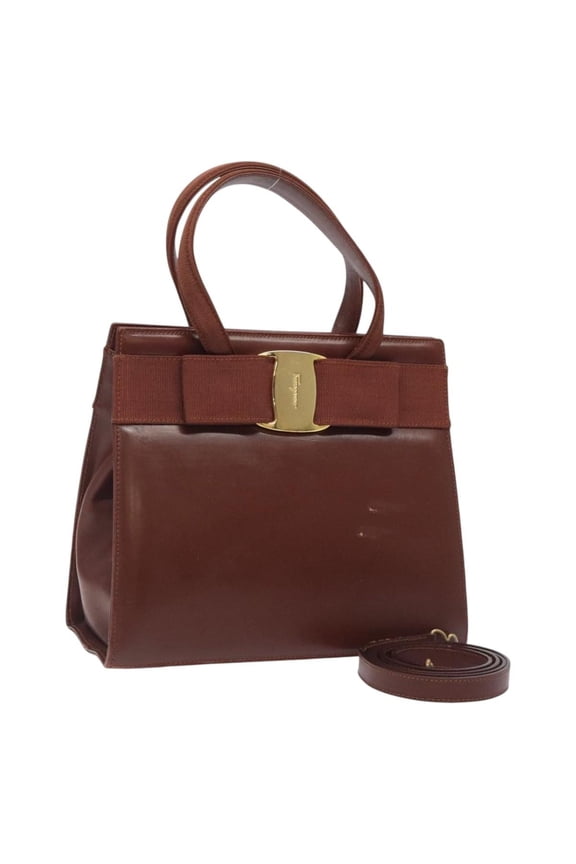 Pre-Owned Salvatore Ferragamo Convertible Vara Bow Tote Leather Brown Leather Handbag