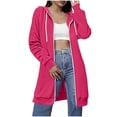 thumbnail image 2 of Loopsun Womens Outerwear Coats, Hooded Sweatshirts Jackets for Women, Women's Casual Loose Solid Raglan Sleeve Hooded Sweatshirt Mid Length Jacket with Double Pockets Hot Pink, XXL, 2 of 4