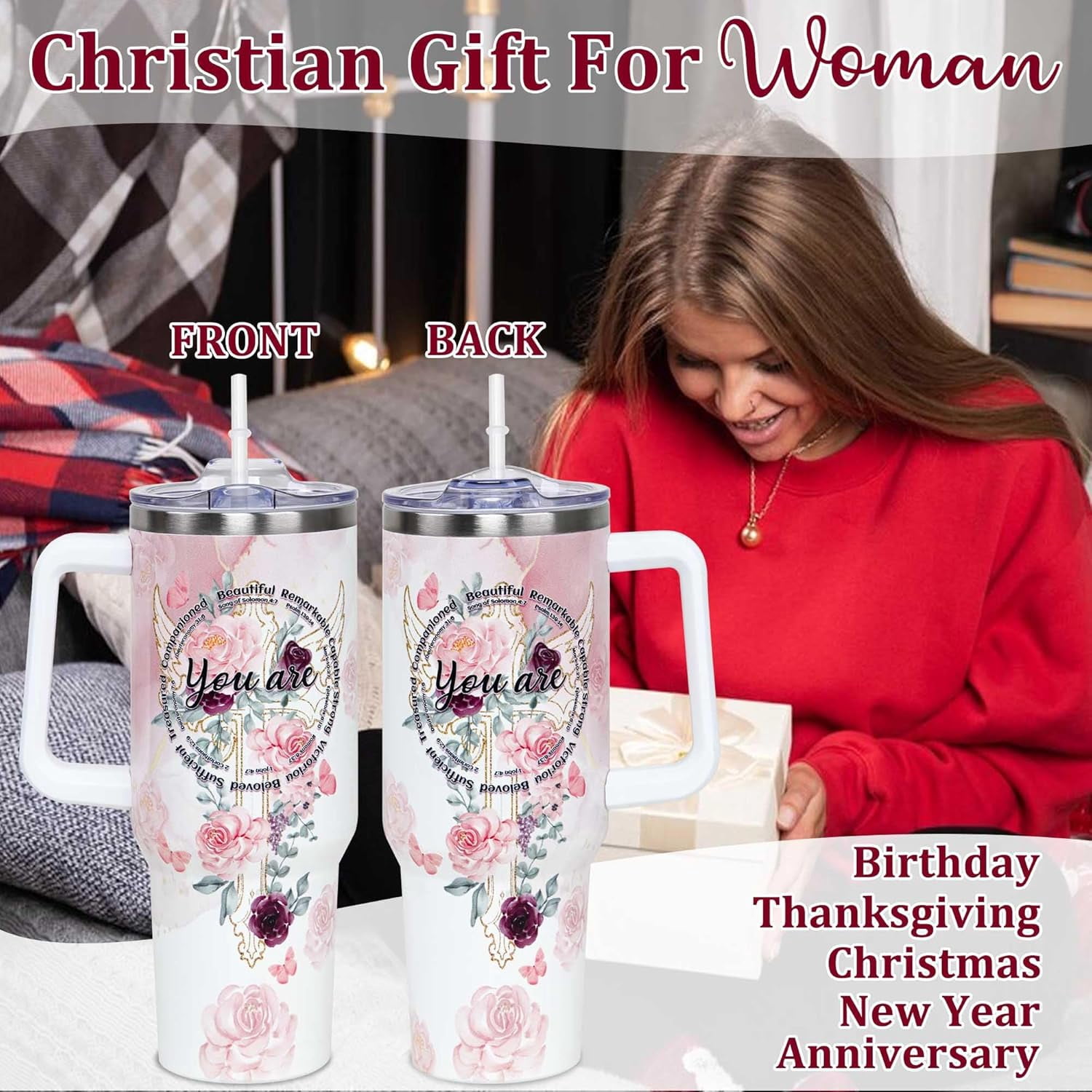 Christian Gifts For Women, Mothers Day Gifts for Women, 40 OZ Christian Tumbler Cup, Birthday, Christmas, Religious, Inspirational, Thank You Coworker, Friends Gifts Idea - You Are Tumbler