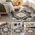 thumbnail image 5 of Round Rugs 5Ft, Grey Orange Boho Round Area Rug Washable Indoor Throw Carpet, Southwestern Ethnic Retro Geometric Soft Non Slip Circle Rug for Cabinet Bathroom Home Decor Aesthetic, 5 of 8