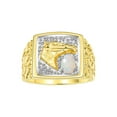 thumbnail image 1 of RYLOS Men's Rings Yellow Gold Plated Silver Rings Lucky Nugget Horse Head 6X4MM Gemstone & Diamond Ring Opal October Birthstone Rings For Men Size 9, 1 of 7