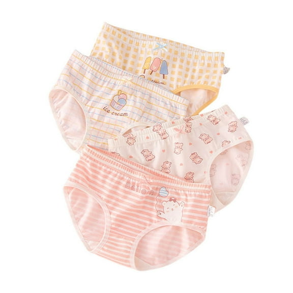 Girls Panties Size 6-8 Briefs for Boys Cute Cartoon Print Cotton Underwear Trunks 4 PCS Soft and Comfortable Toddler Kids Underpants Beige 7-8 Years