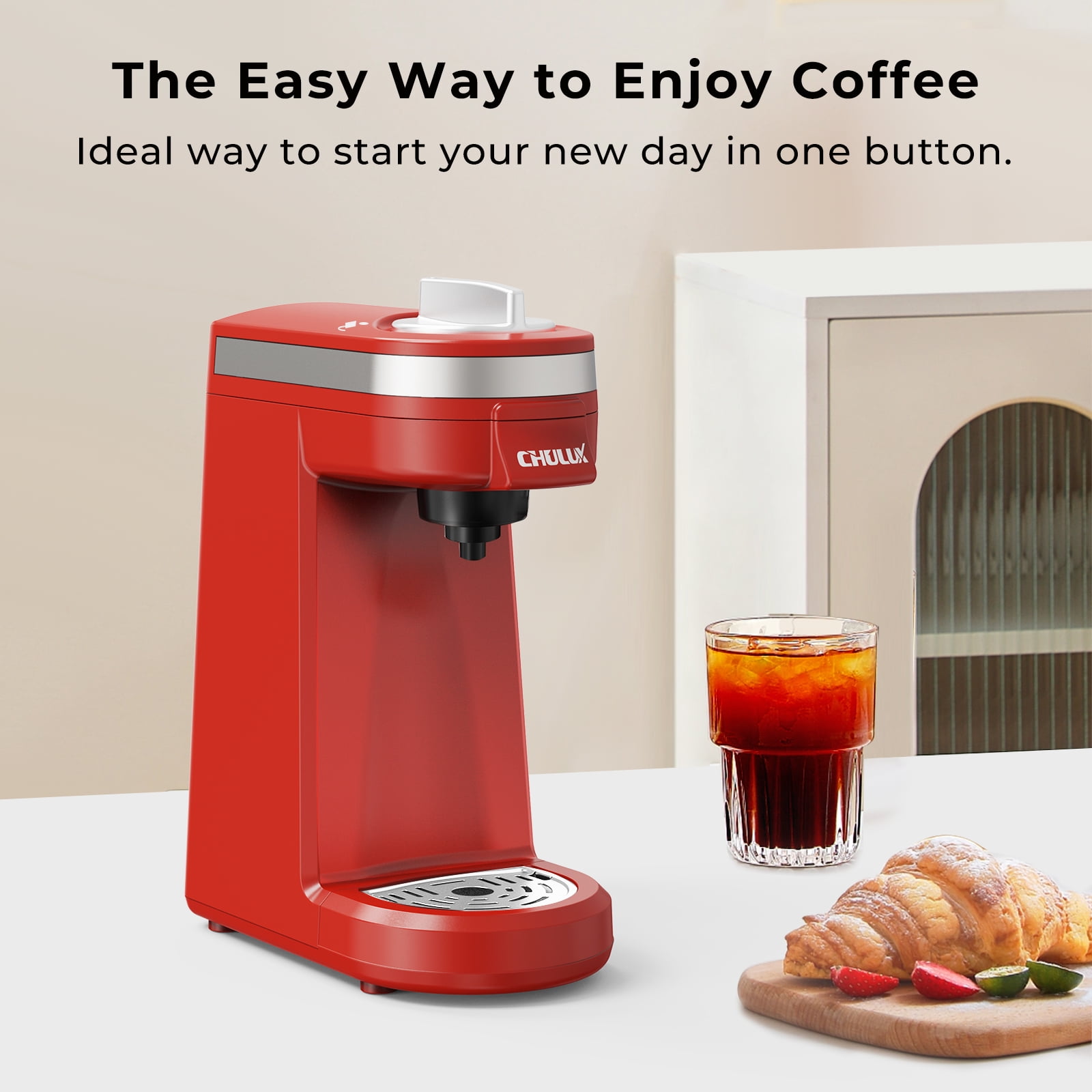 CHULUX Mini Single Serve Coffee Maker for K Pod & Ground Coffee,Travel One Cup Coffee Pot Machine, New