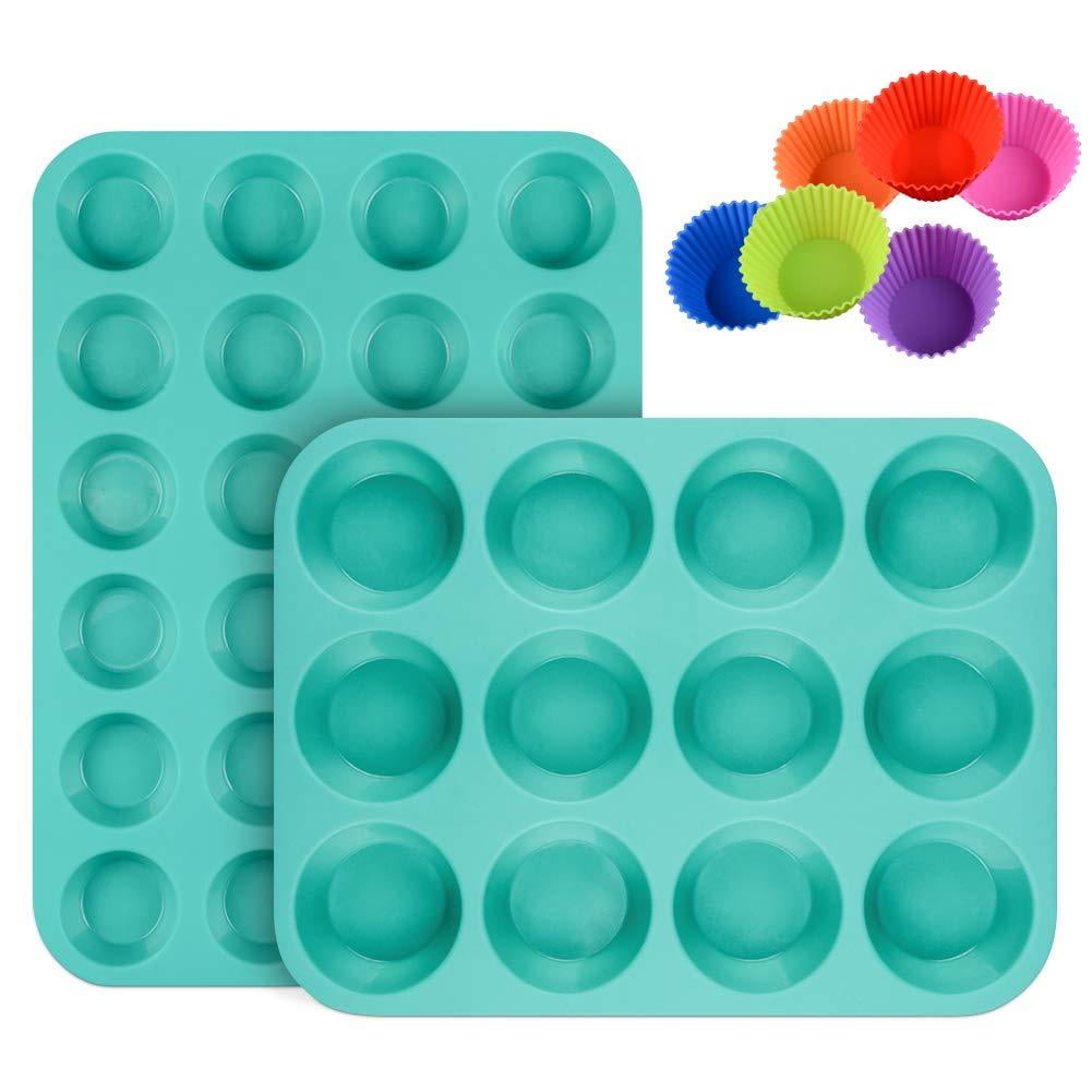 Silicone Muffin Pan Cupcake Set Mini 24 Cups and Regular 12 Cups