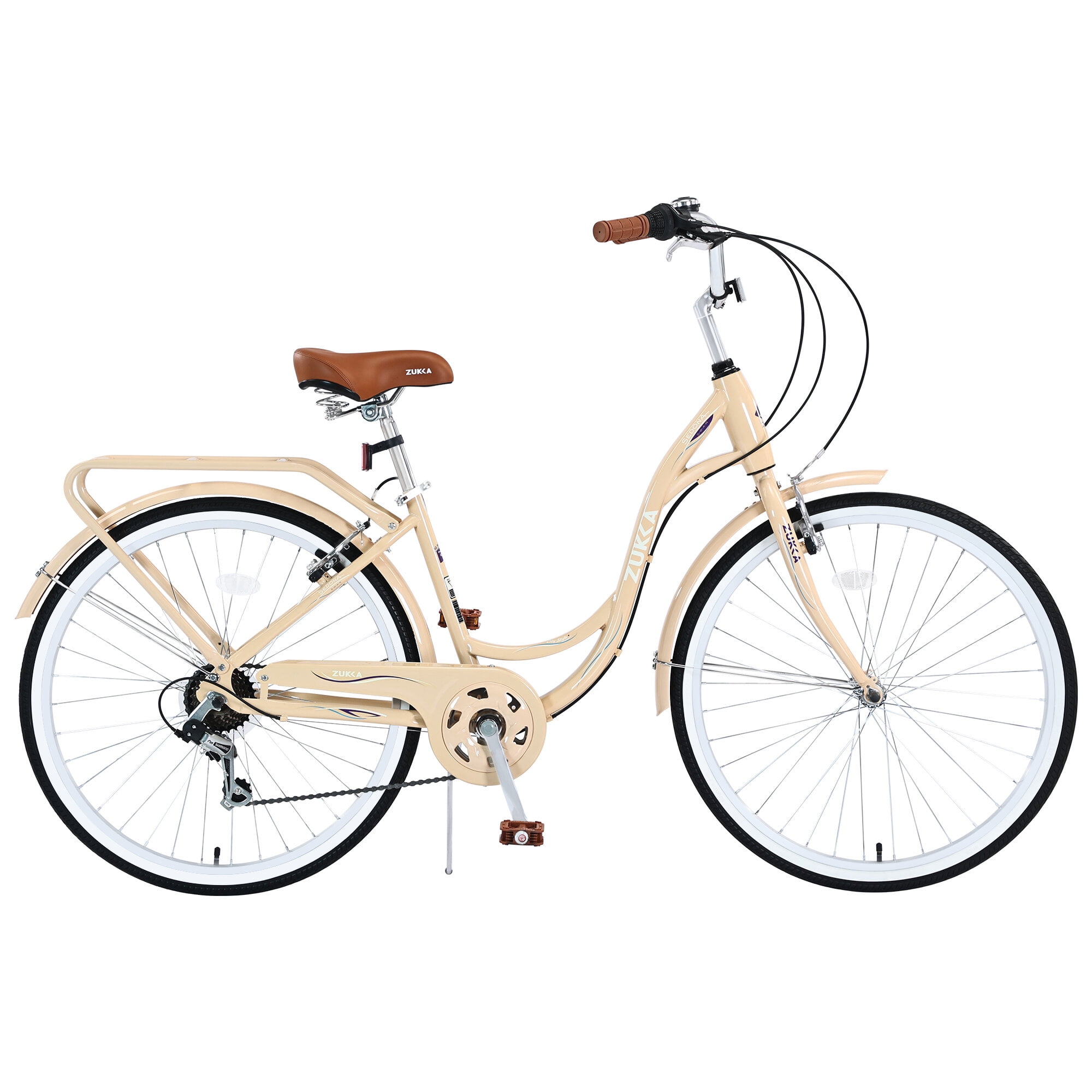 Road Bikes, 7 Speed, Steel Frame, Multiple Colors 26 Inch Ladies Bicycle, Beige Mountain Bikes,Steel Bicycles, Fitness & Sports Outdoor Bikes