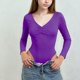 thumbnail image 1 of Camiseta deportiva informal de manga larga con cuello en V de color liso para niños, top de poliéster para niños, 1 of 6