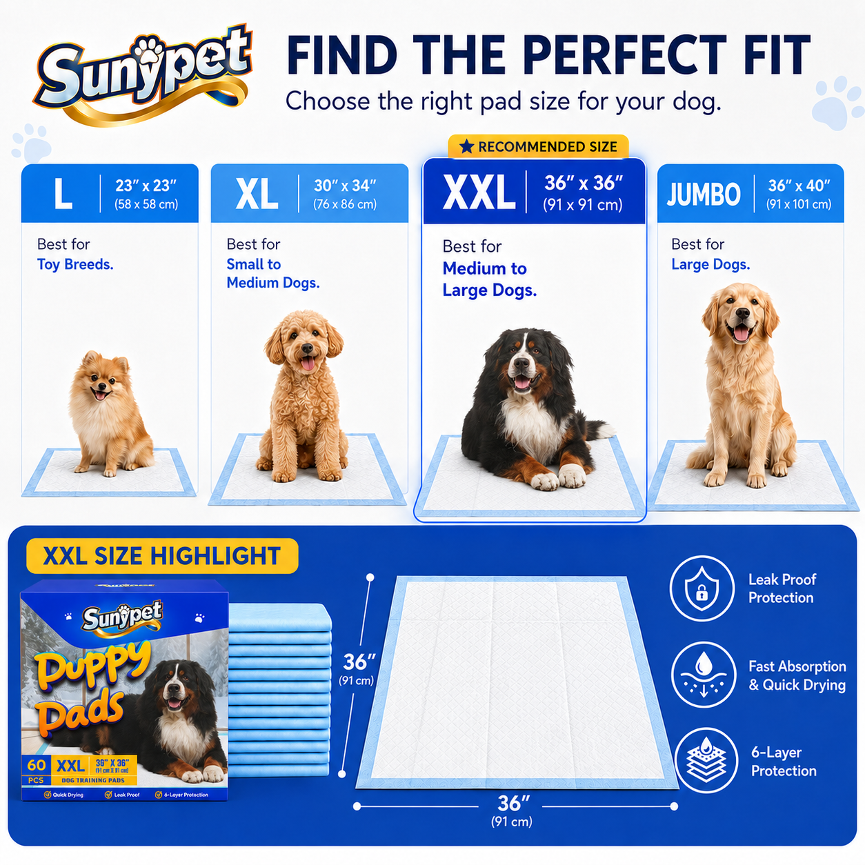 Sunypet Puppy Pads, XXL 36x36 Inches, 60 Count photo 5