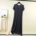 thumbnail image 2 of Asxite Womens Pajamas Solid Rayon Stretchy Breathable Crew Neck Short Sleeve Nightgowns, 2 of 5