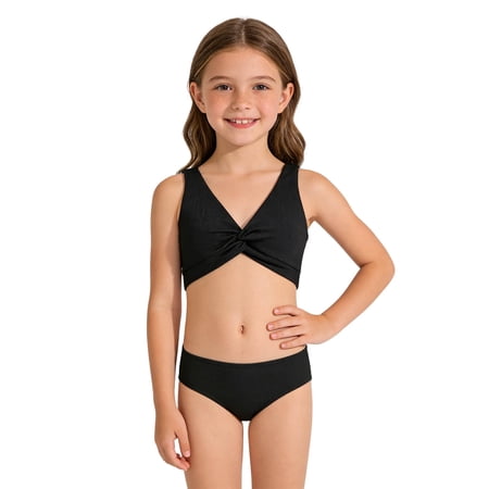 FINALGANG Girls 2 Piece Bathing Suit Set Solid Color Sleeveless Stretchy Slim Fit Swimsuit For Summer Beach Pool Water Sports Fashionable Swimwear