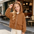 thumbnail image 2 of HAOTAGS Girls Hooded Windbreaker Jacket (4T–13) Warm, Windproof, Zip-Up Casual Coat with Pockets for Kids Coffee Size 10, 2 of 10