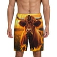 thumbnail image 1 of Balery Vintage Sunflower Cow A Pantalones cortos de pijama de punto de algodón para hombre con cinturilla y bolsillos-XX-Large, 1 of 6