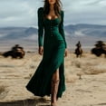 thumbnail image 3 of Women's Maxi Dress Long Dress Long Sleeve Western Style Button Front Gathered Detail Sexy Dress for Spring Fall,Dark Green,XL, 3 of 6