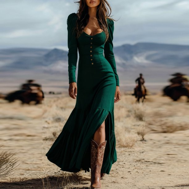 dark green western dress Hunter Pleated Poplin Dress Medium