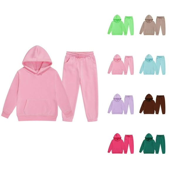 Outfit Sets for Girls Girl Sets Child Toddler Boys Girls Long Sleeve Solid Warm Hoodie Pullover Tops Pants Kids Outfits Sweat Suit