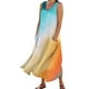 thumbnail image 1 of Vestido informal largo de verano con cuello redondo y rayas degradadas para mujer, 1 of 6