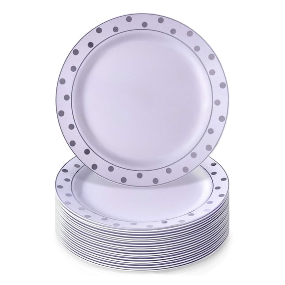 Silver Spoons Disposable Plates For Party AFN1- (20 Duty Disposable Dinner Set 7.5” , Fine Dining Plastic Dishes For Elegant China Look, Great for Upscaled Wedding, Dining & Servings, Silver
