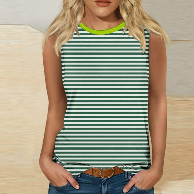 DPTALR Women's Summer Casual Print Loose Crew Neck Sleeveless