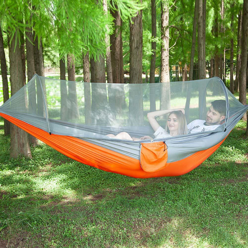 1# Camping hamac Double Portable hamac lit Suspendu avec moustiquaire pour Camping en Plein air Voyage randonnée randonnée Sac à Dos