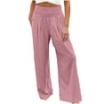 thumbnail image 2 of Women's Beach Vacation Pants Seaside Solid Comfy Casual Pocket Regular Long Pants Cotton Linen Trousers, 2 of 5