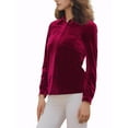 thumbnail image 4 of INSPIRE CHIC Women's Office Pocket Front Long Sleeve Button Down Velvet Shirt XS Wine Red, 4 of 6