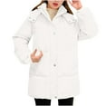 thumbnail image 2 of Jinhomg Women's Hooded Warm Winter Coat Comfy Mid Length Double Closure Puffer Jacket Casual Loose Long Sleeve Quilted Coat White M, 2 of 7