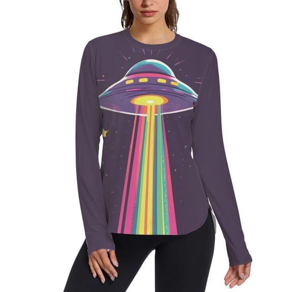 FORMRS Womens Long Sleeve Shirts UPF 50 Sun Protection Quick Dry Fishing Hiking Tops, Size S-2XL, Colorful UFO