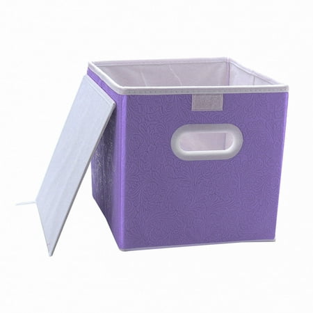 Foldable Cloth Storage Bin Cube Closet Basket w Dual Plastic Handles & Lid