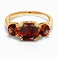 thumbnail image 3 of Gem Stone King 18K Yellow Gold Plated Silver Red Garnet 3-Stone Engagement Ring for Women | 3.60 Cttw | Gemstone Birthstone | Cushion 8MM | Three Stone Wedding Engagement Anniversary Ring | Size 8, 3 of 5