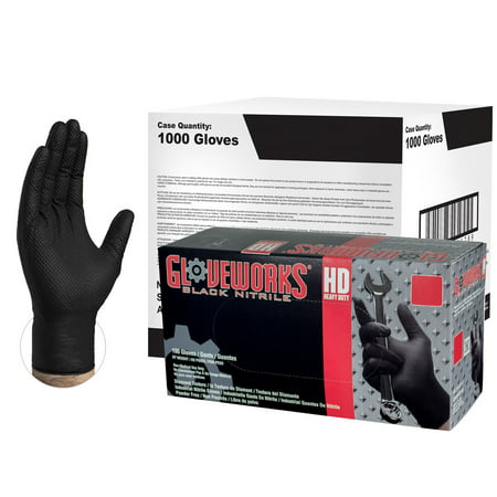 Gloveworks Heavy Duty Nitrile Latex Free Industrial Disposable Gloves, Large, Black,