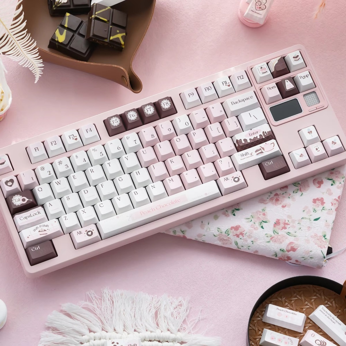 Original Peach Pink Cream Heart-Shaped Keycaps, Custom Mechanical Keyboard Keycaps – 4 Styles: OEM Heart Version (Full Set 149 Keys + Keycap Puller / Mini Set 130 Keys + Keycap Puller), FOA Heart Ver