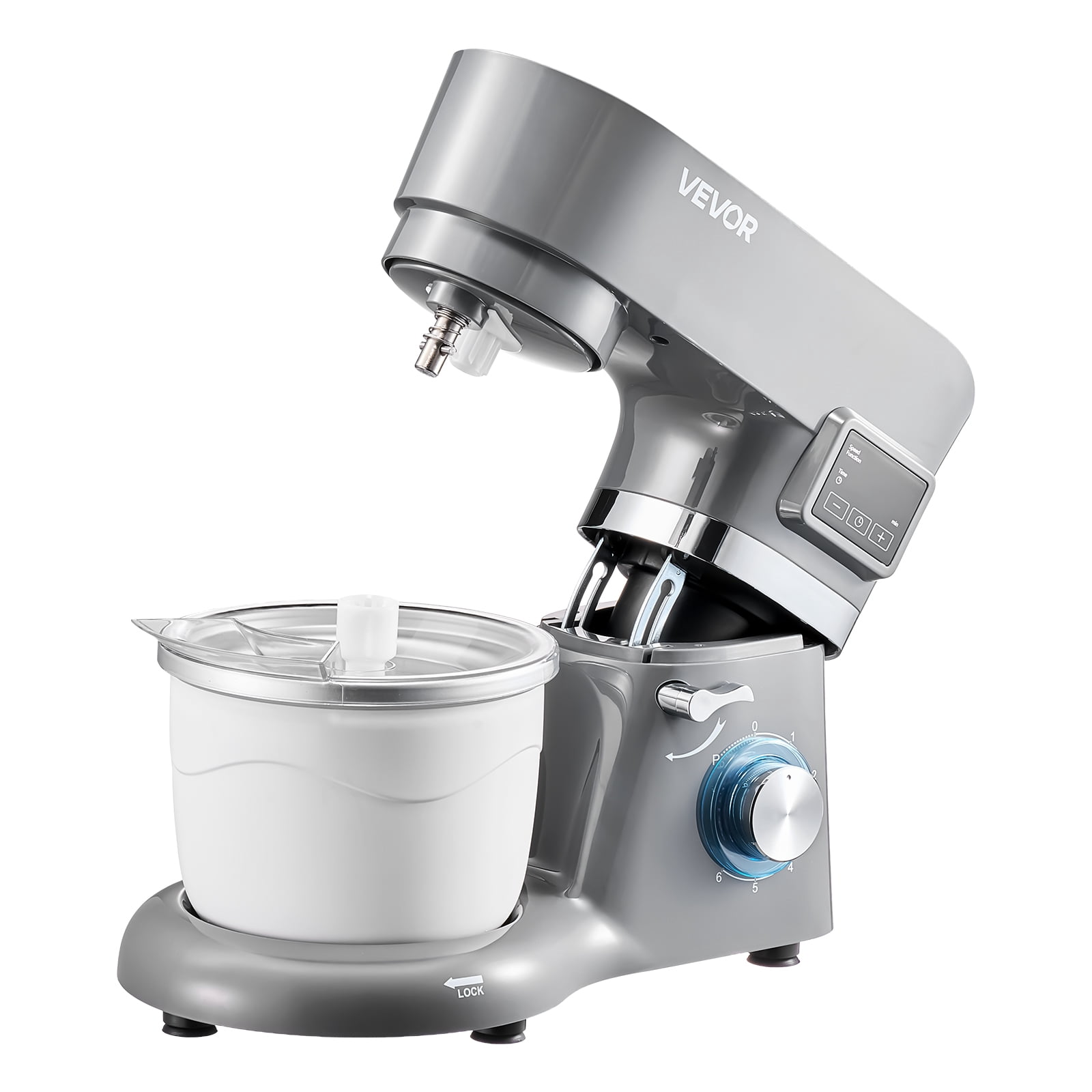 VEVOR Ice Cream Maker, 1.8 Qt. Capacity, 6-Speed Electric Stand Mixer, with LED Digital Display & Timer, Mixing Paddle, Dough Hook, Splash Guard, for Homemade Frozen Yogurt Fruit Sorbet Gelato, Grey