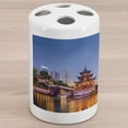 thumbnail image 1 of City Ceramic Toothbrush Holder, Guiyang China Skyline at Jiaxiu Pavillion on the Nanjing River Cityscape at Dusk, Decorative Versatile Countertop for Bathroom, 4.5" X 2.7", Multicolor, 1 of 4